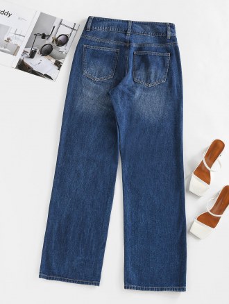 Knee Ripped High Waisted Straight Jeans