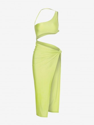 Knotted Cut Out One Shoulder Thigh High Slit Dress