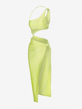 Knotted Cut Out One Shoulder Thigh High Slit Dress
