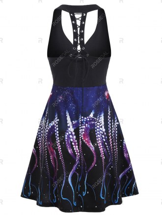 Lace-up Octopus Print Twist Sleeveless Dress