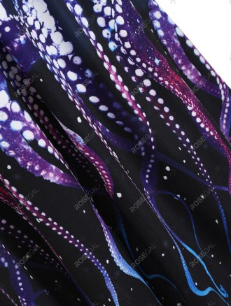 Lace-up Octopus Print Twist Sleeveless Dress