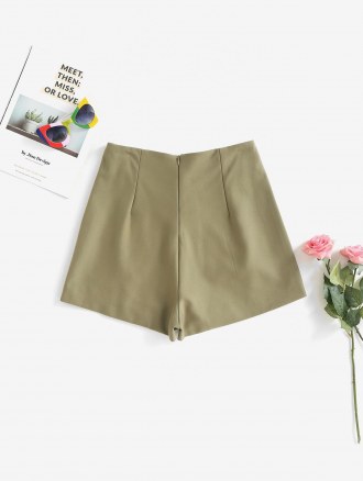 Lace Up Zipper Solid Color Shorts