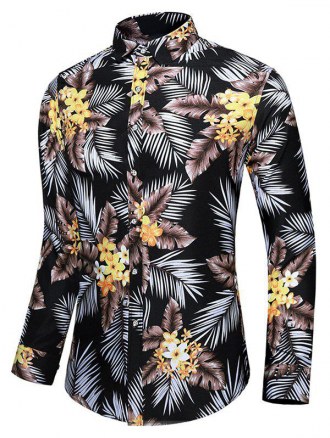 Leaf Flower Print Long Sleeves Shirt
