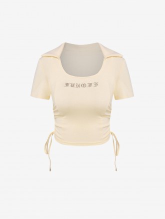 Letter Embroidered Cinched Crop T Shirt
