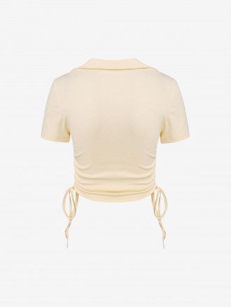 Letter Embroidered Cinched Crop T Shirt