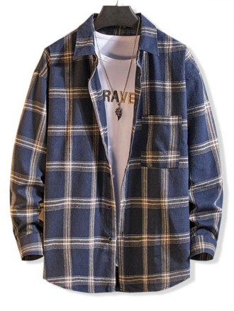 Long Sleeve Plaid Pocket Button Shirt