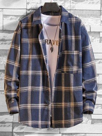 Long Sleeve Plaid Pocket Button Shirt