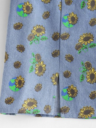 M-slit Sunflower Print Denim Skirt
