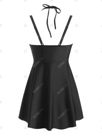 Mesh Insert Push Up Skirted Tankini Swimwear