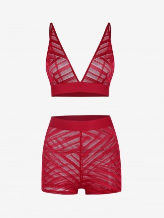 Mesh Shadow Stripes Bralette Top And Shorts Set