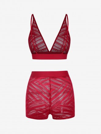Mesh Shadow Stripes Bralette Top And Shorts Set