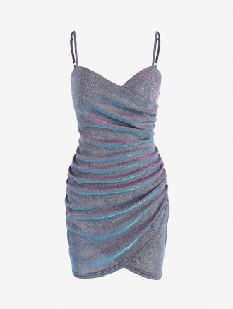 Metallic Glitter Draped Cami Bodycon Mini Dress