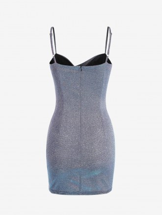 Metallic Glitter Draped Cami Bodycon Mini Dress