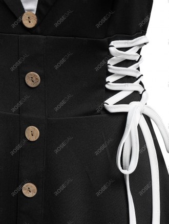 Mock Button Buckle Strap Lace-up Twofer Dress