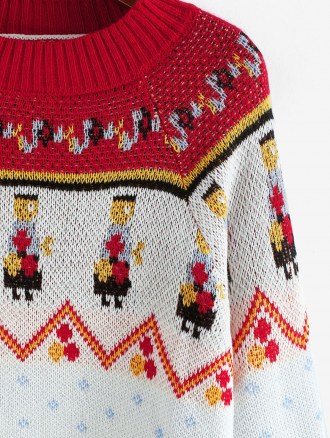 Mock Neck Christmas Graphic Raglan Sleeve Sweater