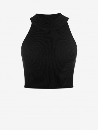 Mock Neck Ribbed Knitted Cropped Tank Top