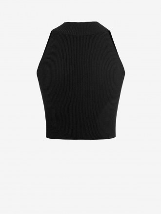 Mock Neck Ribbed Knitted Cropped Tank Top