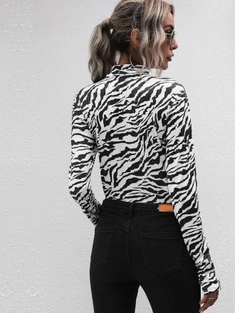 Mock Neck Zebra Print Cutout Bodysuit