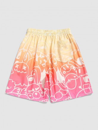 Ombre Cartoon Figure Pastel Drawstring Shorts