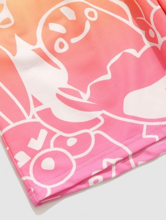 Ombre Cartoon Figure Pastel Drawstring Shorts