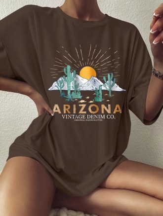 Oversized Sun Mountain Cactus Graphic Tee