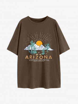 Oversized Sun Mountain Cactus Graphic Tee