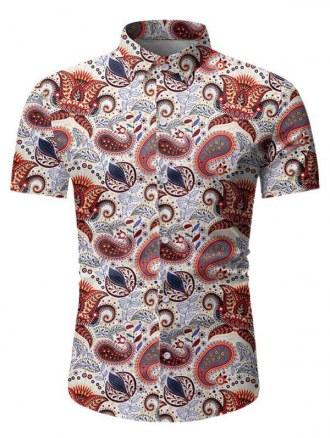 Paisley Leaf Pattern Short Sleeves Shirt