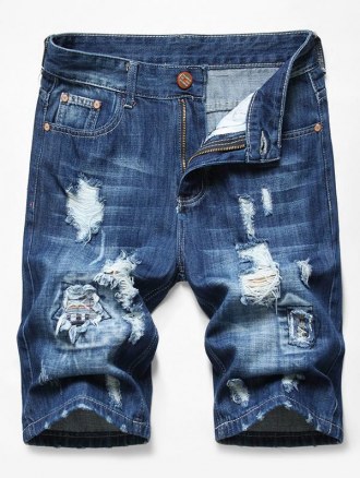 Patchworks Ripped Decoration Denim Shorts