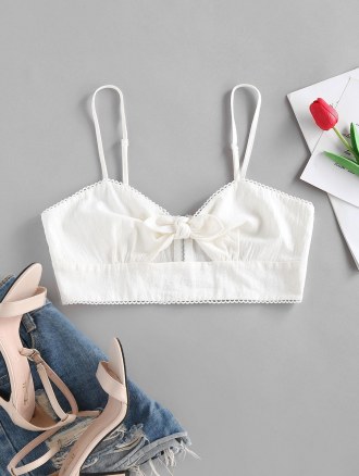 Picot Trim Knot Zipper Crop Cami Top