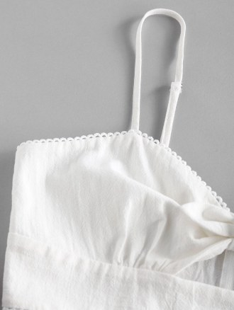 Picot Trim Knot Zipper Crop Cami Top