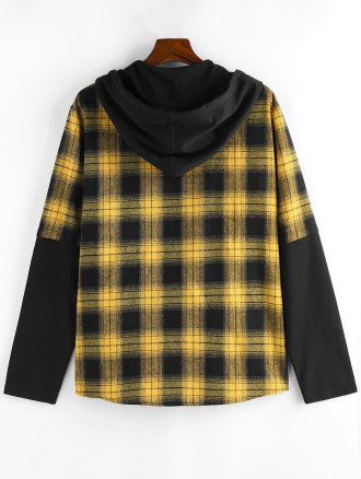 Plaid Colorblock Spliced Hooded Shirt