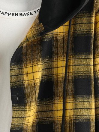 Plaid Colorblock Spliced Hooded Shirt