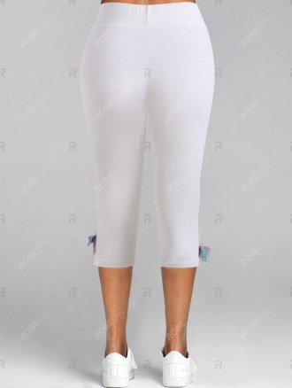 Plaid Insert Bowknot Mock Button Slit Crop Leggings