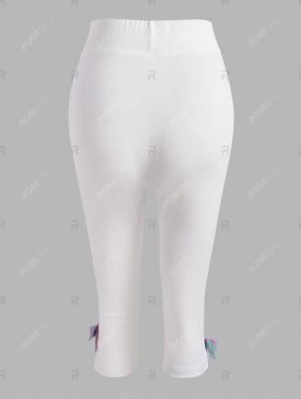 Plaid Insert Bowknot Mock Button Slit Crop Leggings