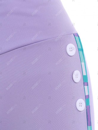 Plaid Insert Mock Button Crop Leggings