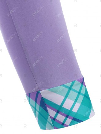 Plaid Insert Mock Button Crop Leggings