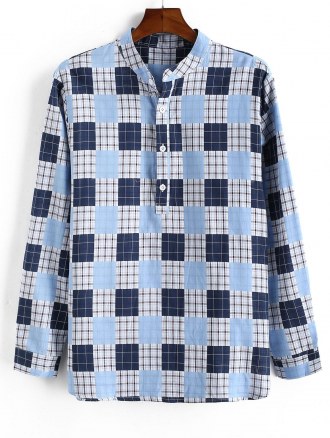 Plaid Pattern Half Button Long Sleeve Shirt