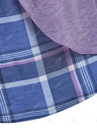 Plaid Print Heathered Overlay Faux Twinset T-shirt