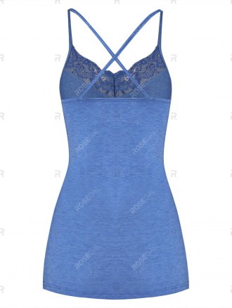 Plain Cross Back Lace Panel Tank Top