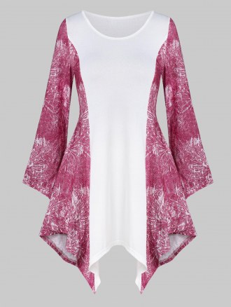 Printed Flare Sleeve Skirted T Shirt