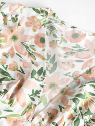 Puff Sleeve Flower Cutout Flounce Midi Dress