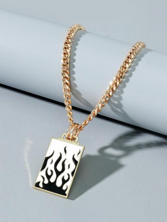 Rectangle Flame Pattern Charm Necklace
