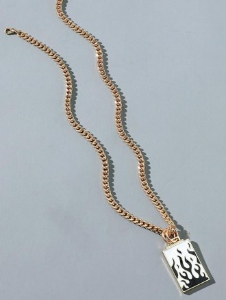 Rectangle Flame Pattern Charm Necklace
