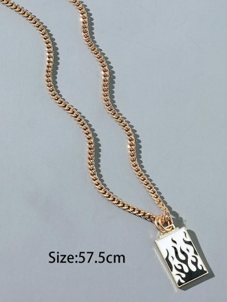 Rectangle Flame Pattern Charm Necklace