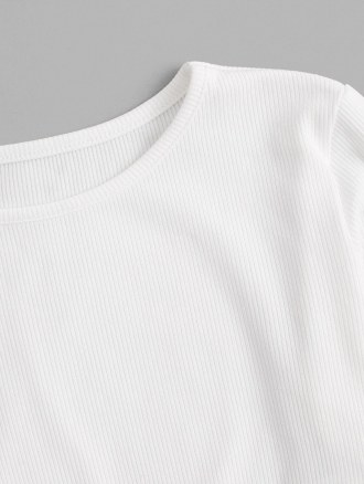 Rib-knit Lettuce Trim Pointed Hem Crop Top