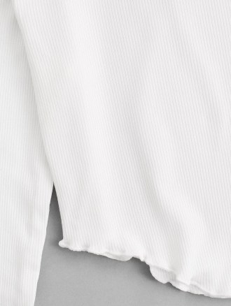 Rib-knit Lettuce Trim Pointed Hem Crop Top