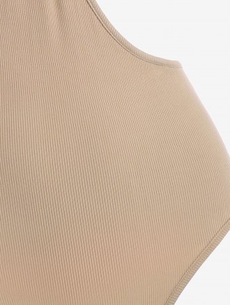 Rib-knit Midriff Baring Snap Crotch Bodysuit