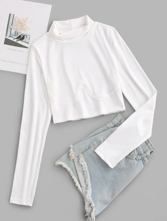 Ribbed Corset Style Turtleneck Slim Tee