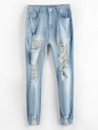 Ribbed Cropped Tank Top And Shredded Distressed Light Wash Skinny Jeans Set