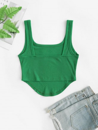 Ribbed Curved Hem Crop Tank Top